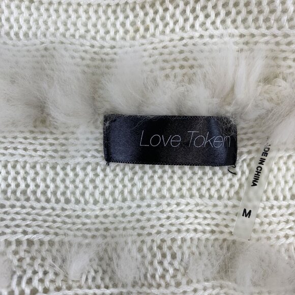 Love Token Women M Ivory Rabbit Fur & Acrylic Knit Vest Scarf Combo With Pockets - Picture 4 of 9